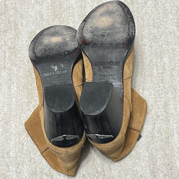Zadig & Voltaire Molly Suede Ankle Boot Tan Western Cowgirl Country Size 37/US 6 - Picture 10 of 11